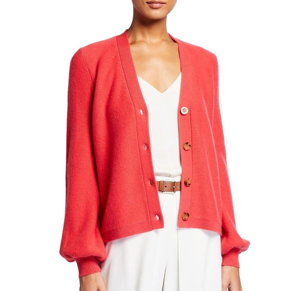 NEIMAN MARCUS |  Luxury Cashmere Cardigan Sweater | Coral Colored | XL - Picture 1 of 6